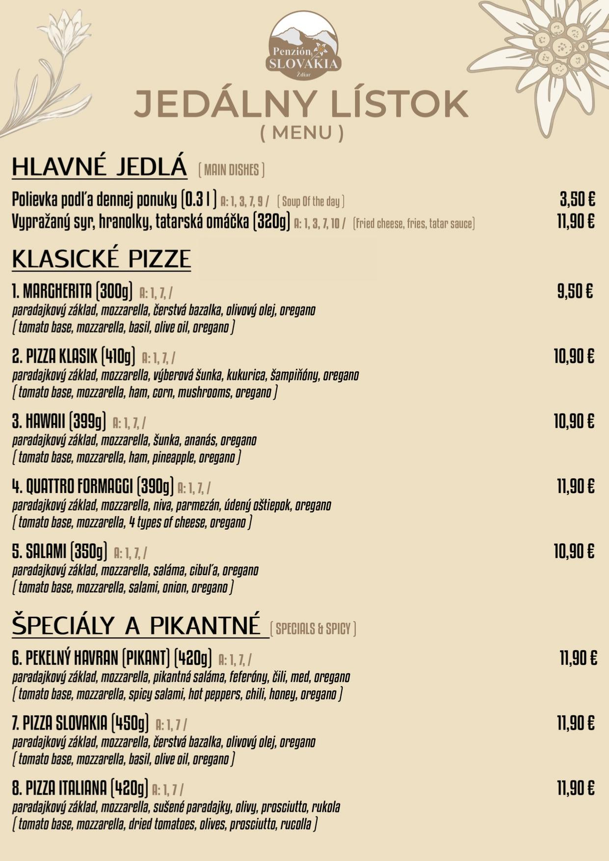 Jedálny lístok 1
